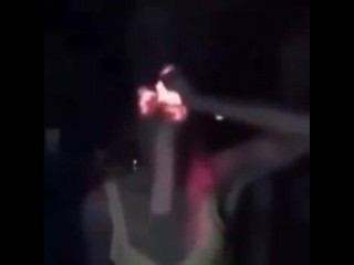 Slut deepthroating glowing dildo